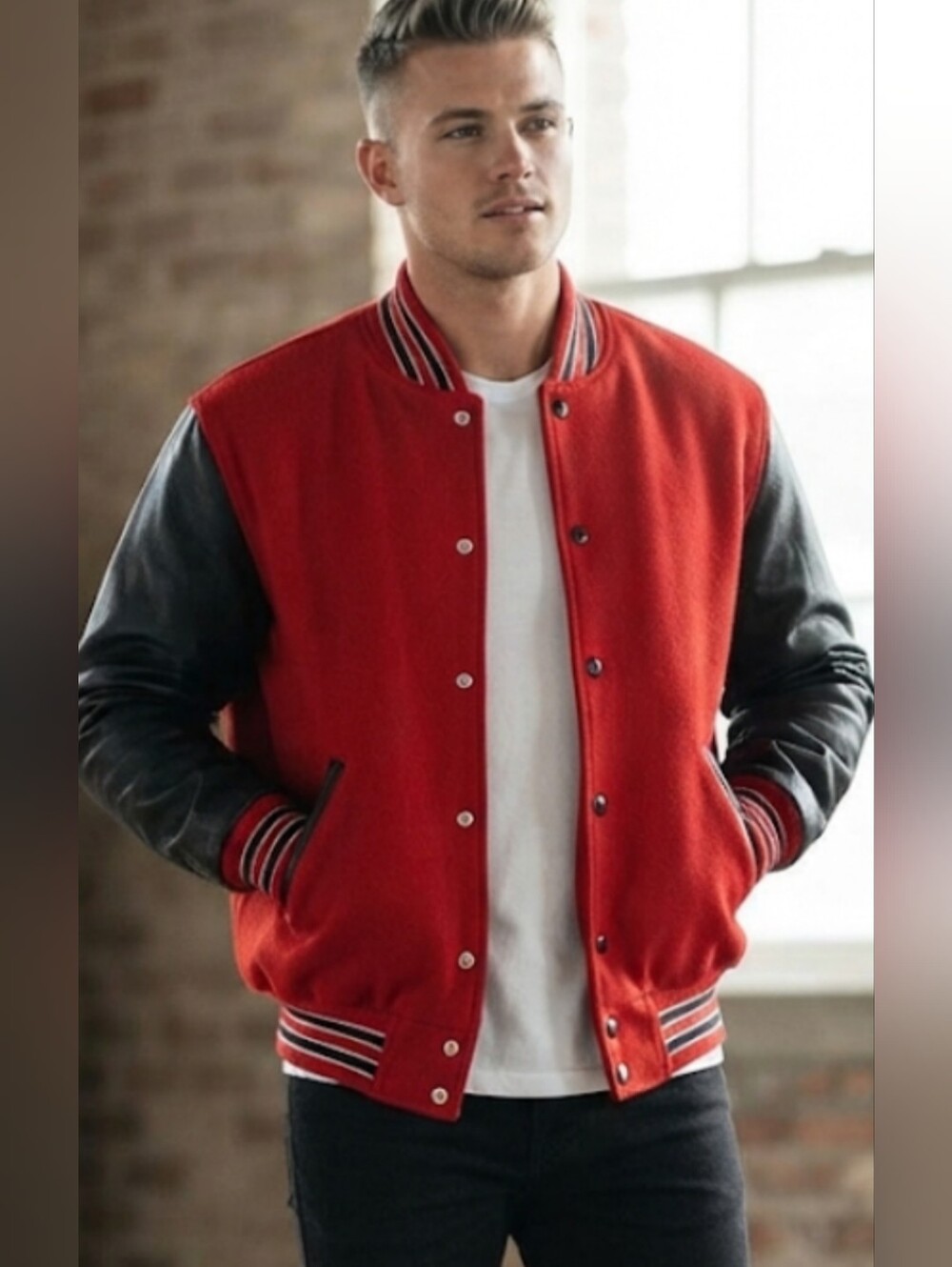 Men's Red & Black Vintage Hollowwasy Varsity Jacket - Classic Letterman Style